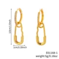 Gold-plated safety pin heart earrings with pavé zircons, 3.8cm dangling style - Safety Pin Heart Style (E01168-1) / Gold