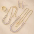 Gold jewelry set with baguette cut cubic zirconia necklace bracelet earrings and ring - Clear Stone Gold Set (ZT0004-1)