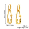 Elegant 16K gold plated safety pin drop earrings with CZ accents, 5.1cm length - Safety Pin Long Style (E01168-2) / Gold