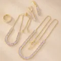 Gold square zircon jewelry set including adjustable necklace bracelet ring and earrings - Clear Stone Gold Set (ZT0004-2)