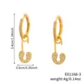 16K gold plated geometric drop earrings featuring sparkling cubic zirconia pave settings - Rhinestone J-Shape Pendant Style (E01168-3) / Gold