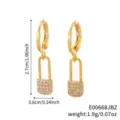16K gold plated hoop earrings with micro-paved zirconia lock pendant, 2.7cm length - Geometric Lock Style (E00668JBZ) / Gold