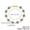 Eleganter goldbeschichteter Kupferarmreif mit blauen und weißen Zirkon-Blumenmotiven - Goldkette Blau Weiße Blume Stil (B00773-3A) / Gold - Blau Und Weiße Steine