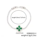 Elegant silver-toned bracelet featuring a green four-leaf clover with zirconia - White K Green