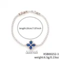 Elegante bracciale a quadrifoglio con cristalli blu a forma di goccia d'acqua - Argento-Zircone Blu Reale