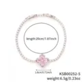 Bracciale argentato con quadrifoglio di zircone rosa e pietre luminose trasparenti - Bianco K Rosa
