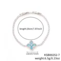 Elegant silver clover bracelet featuring light blue and white cubic zirconia stones - Silver Base Sea Blue Zircon