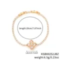 Bracciale a quadrifoglio in rame placcato oro con pietre in zirconia cubica, 20 cm - Oro Bianco