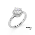 Elegante anello halo in moissanite argento con pietra rotonda 1CT e fascia regolabile - Stile Halo Moissanite 1CT (R01098-7) / Apertura Regolabile