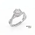 Anello di fidanzamento in moissanite con pietra halo da 0,5 ct e fascia regolabile - Stile anello con fascia incrociata in moissanite da 0,5 carati (R01096-5) / Apertura Regolabile