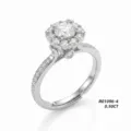 Squisito anello regolabile con halo in moissanite da 0,50 ct in argento lucido. - Stile Halo Moissanite 0.50CT (R01096-4) / Apertura Regolabile