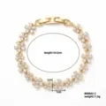Elegant gold floral bracelet with sparkling crystals and detailed size specifications - White Flower (B00842-2) / 16+2cm