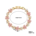Elegant gold-tone flower bracelet with pink and white sparkling crystals 11.5g - Pink and White Flower (B00842-4) / 16+2cm