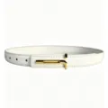 Elegant white leather women's belt featuring a luxury gold-tone turn-lock metal buckle. - 100cm / White Gold Button