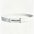 Elegant white leather belt with minimalist metal buckle, perfect for dresses and suits. - 100cm / White Silver Buckle