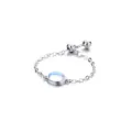 Adjustable silver chain ring featuring an iridescent oval moonstone center crystal stone - Adjustable Open Size / Colorful Drawstring Ring (White Gold Color)