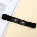Black elastic stretch belt with snap buttons, invisible no-hole design for jeans. - Black