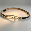 Women's thin black PU leather belt with elegant golden metal hook buckle for daily commute. - Black Gold Clasp