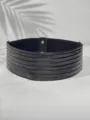 Close-up of elegant black French pleated wide belt for women with slimming corset style - Black / 70
