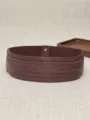 Detailed macro view of a burgundy pleated faux leather wide obi waist belt for women - Coffee / 70