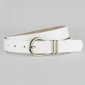 White PU leather women belt with gold round pin buckle casual jeans accessory detail shot - White