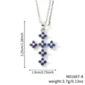 Collier avec pendentif croix argenté élégant, zircons bleus et dimensions du produit - Style Croix Zirconia Bleu et Blanc (N01667-8)
