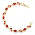 Elegante vergulde bladrank armband met ovale en marquise rode zirkonia's. - Gouden Rode Edelsteen