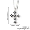 Collier avec pendentif croix trèfle en zircone noire, dimensions et poids inclus. - Style Croix Zirconia Pavé Noir (N01667-10)