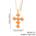Collier pendentif croix trèfle doré avec zircons orange et dimensions détaillées - Style Croix Trèfle Incrusté de Zirconia Orange (N01667-11)