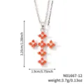 Collier avec pendentif croix orné de zircones orange sur une chaîne en argent - Style Croix Trèfle Incrusté de Zirconia Orange (N01667-12)
