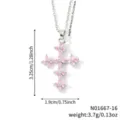 Collier pendentif croix trèfle en argent avec zircons roses et une chaîne réglable - Style Croix Trèfle Incrusté de Zirconia Rose (N01667-16)