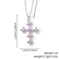 Collier pendentif croix trèfle argenté avec zircons violets et détails de dimensions - Style Croix Trèfle Incrusté de Zirconia Violet (N01667-18)