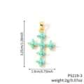 Pendentif croix doré avec perles turquoise et détails de trèfle pour collier de mode femme - Style Croix Trèfle Pierre Bleu Ciel (P5219-3)