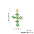 Pendentif en forme de croix dorée avec zircons verts et mesures de taille incluses - Style Croix Trèfle Zirconia Vert (P5219-13)