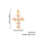 Pendentif croix plaqué or avec zircons roses et dimensions - Style Croix Trèfle Zirconia Rose (P5219-15)