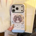 Niedliche Cartoon-Hunde-Handyhülle mit passendem integriertem Pop-Socket für iPhone - iPhone 17 Pro Max / Magnetisches Blaues Hundegitter mit Border Collie Ständer
