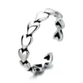 Minimalist vintage silver heart-shaped open ring with a detailed oxidized finish - Heart Wrapped Style / Adjustable Open / Antique Silver