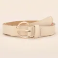 Women minimalist PU leather belt with round gold alloy pin buckle casual pants dress accessory - Khaki