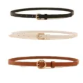 Women thin belt set of three colors black white brown with elegant gold metal buckles for jeans. - Three-Piece Set