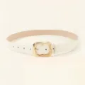 Close-up of a white women's minimalist belt with a polished golden geometric buckle - 102cm / White