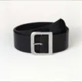 Black wide crocodile pattern belt with silver square buckle, detailed close-up view. - Black Silver Clasp