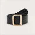 Fashion black crocodile pattern wide belt with stylish gold square buckle for women casual - Black Gold Clasp