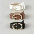 Women fashion leather belt with stylish metal buckle, casual waist belt in multiple colors. - White