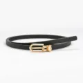 Minimalist women thin leather belt black with gold buckle for dresses suits style - Black