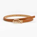 Elegant women thin brown leather belt with gold pin buckle for dress and suit daily wear style - Camel