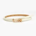 Minimalist women thin leather belt with gold pin buckle, elegant dress belt for ladies. - White