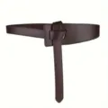 Dark brown leather waist belt for women, wide hourglass design with chic front knot accent. - Coffee