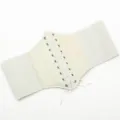 White lace-up corset belt for women, elastic waist cincher with stylish front lacing design. - Apricot