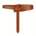 Brown leather wide waist belt with unique knot design, elegant hourglass shape for dress. - Brown