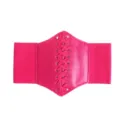 Hot pink wide corset belt for women, elastic waist cincher with lace-up front design. - Red